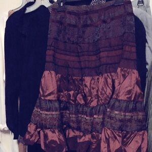 Brocade and satin burgundy tiered French Skirt XS (European 38)